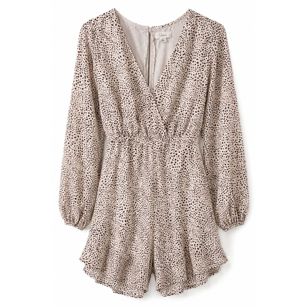 Japna Animal Print Romper Large Boho Peasant Sleeve